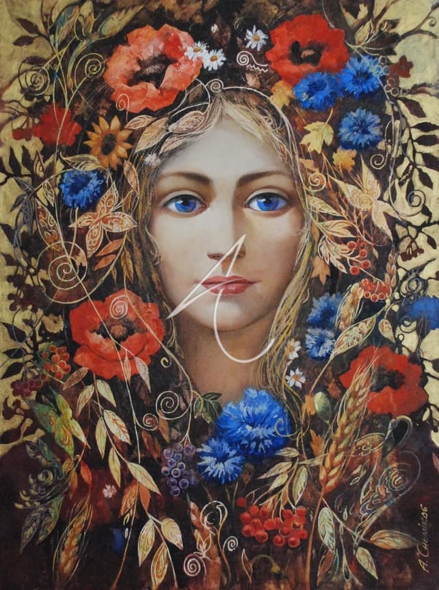 Autumn Girl - Mixed media artwork by Ana Chemikos, size 18" x 24"