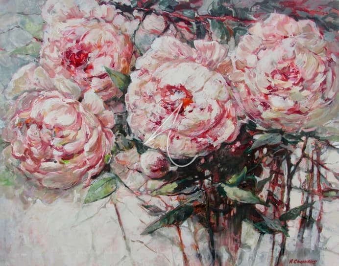 Peonies - Acrylic on canvas artwork by Ana Chemikos, size 23" x 16"