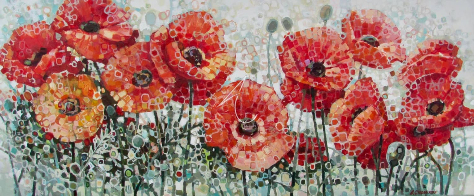 Poppies - Acrylic on canvas artwork by Ana Chemikos, size 36" x 48"