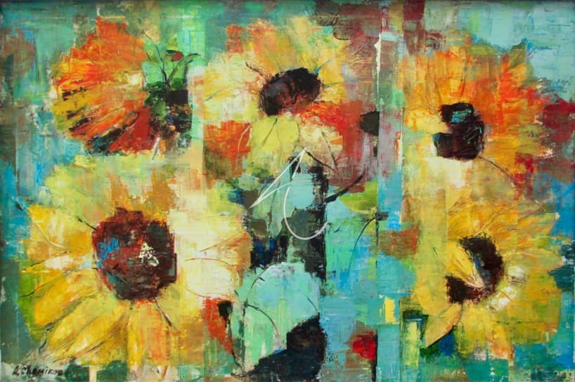 Sunflowers - Acrylic on canvas artwork by Ana Chemikos, size 36" x 24"