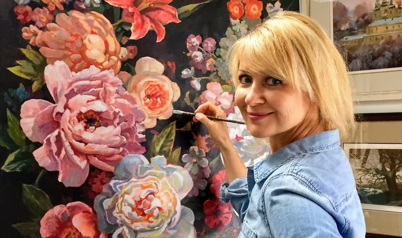 Ana Chemikos with her artwork